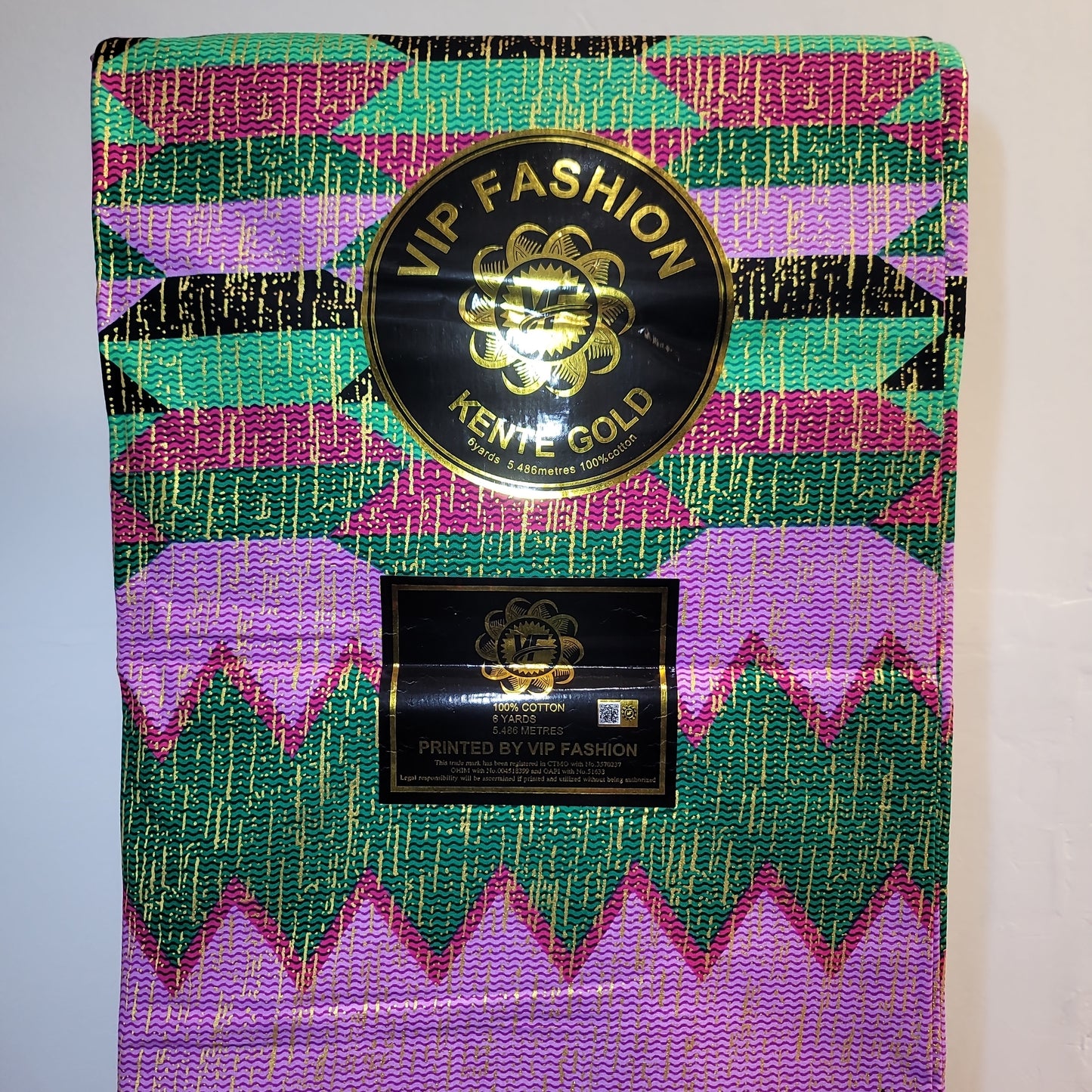 African Fabric VIP Fashion Kente gold 6 yards purple green 100% Cotton