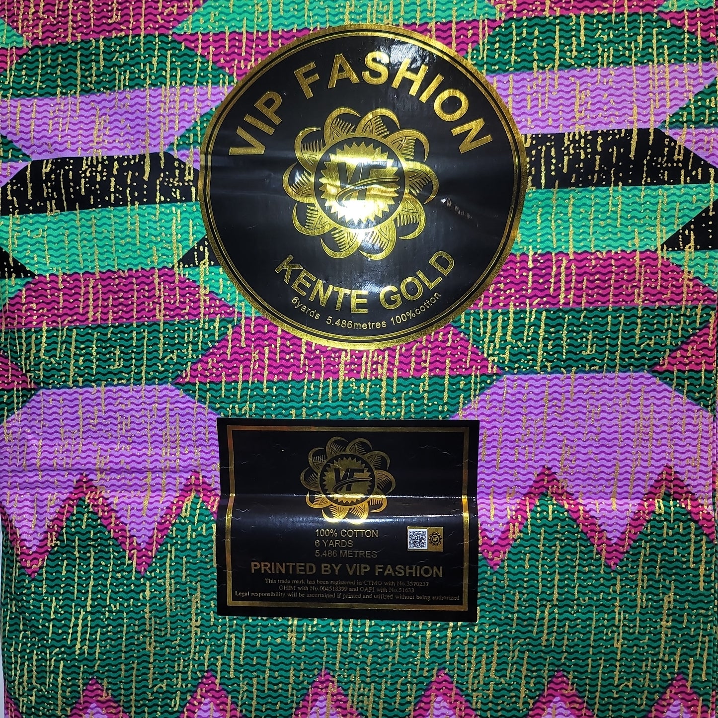 African Fabric VIP Fashion Kente gold 6 yards purple green 100% Cotton