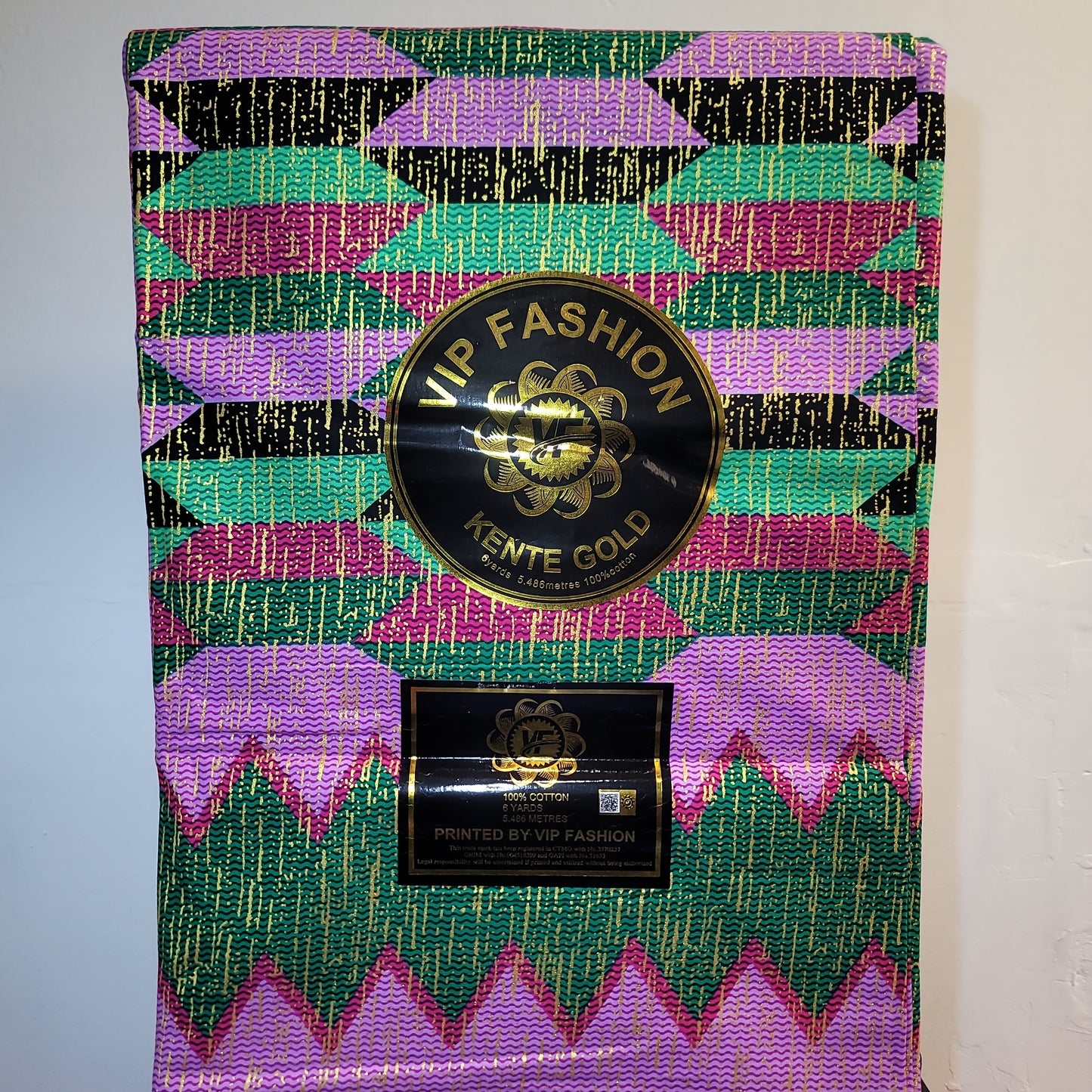 African Fabric VIP Fashion Kente gold 6 yards purple green 100% Cotton