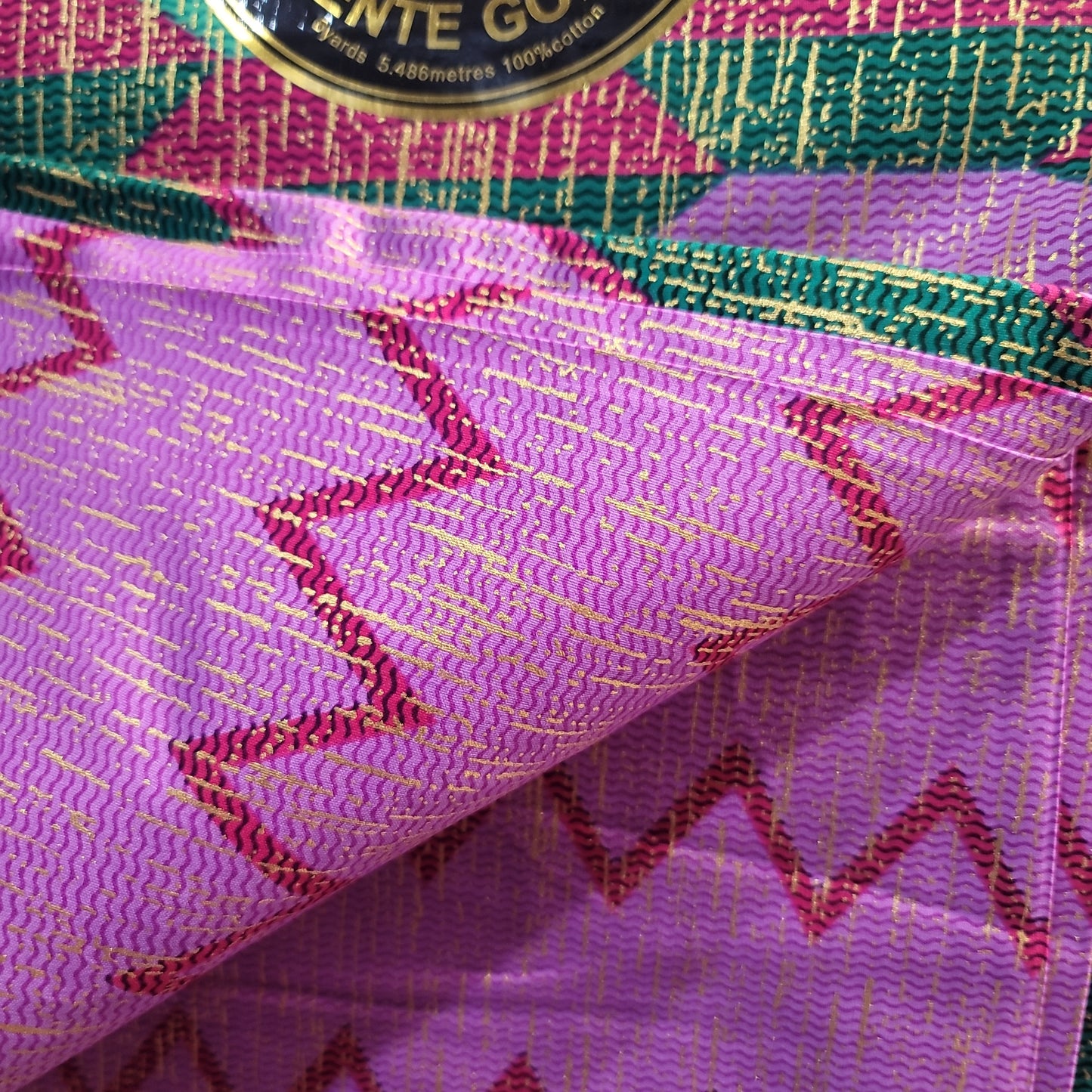 African Fabric VIP Fashion Kente gold 6 yards purple green 100% Cotton