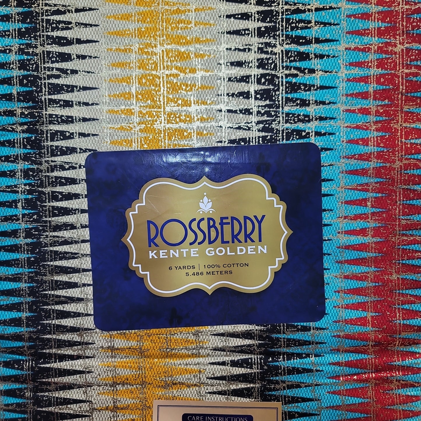 Rossberry KENTE Golden blue, red 6yards 100% Cotton