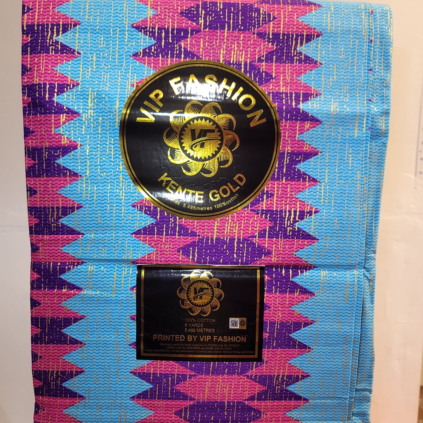 African Print VIP Fashion Kente gold 6 yards Blu pink 100% Cotton