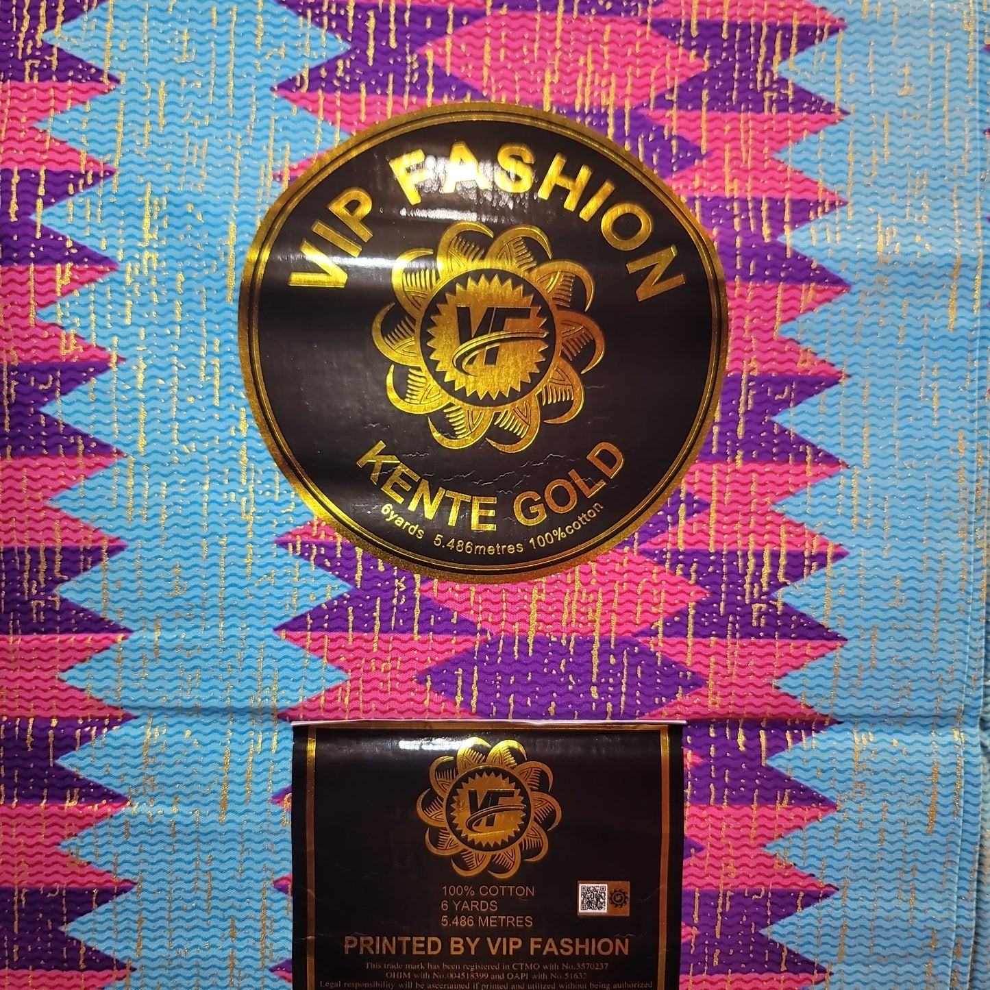 African Print VIP Fashion Kente gold 6 yards Blu pink 100% Cotton