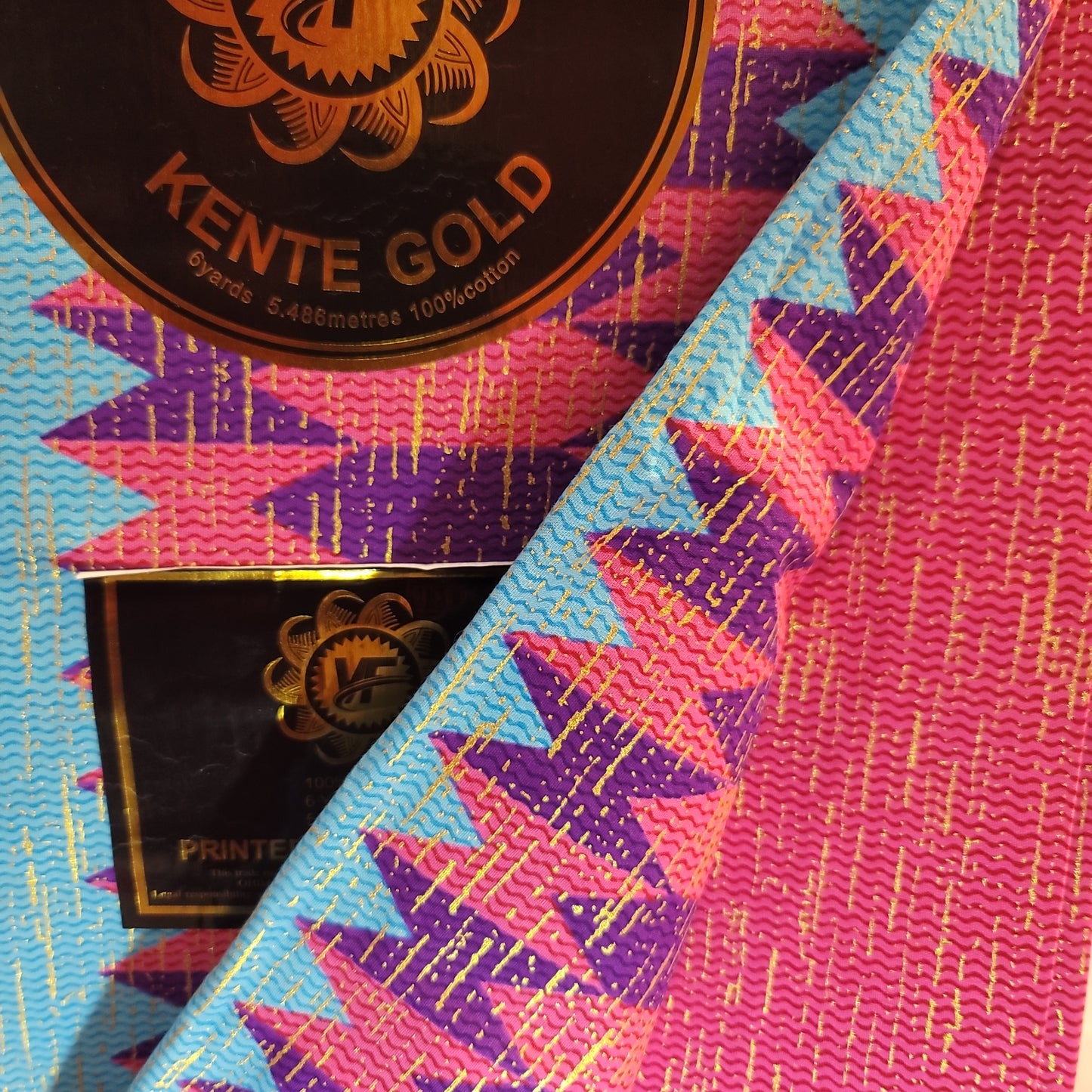 African Print VIP Fashion Kente gold 6 yards Blu pink 100% Cotton