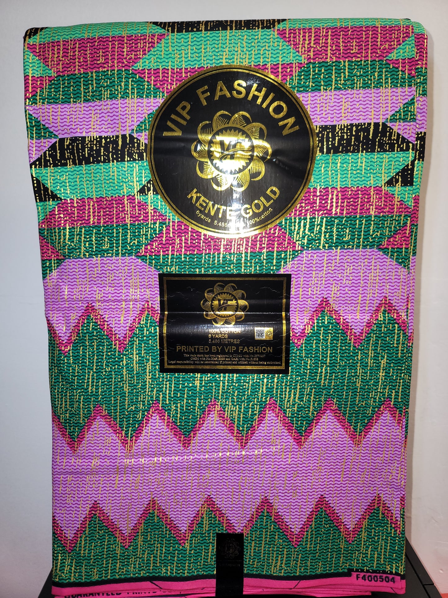 African Fabric VIP Fashion Kente gold 6 yards purple green 100% Cotton
