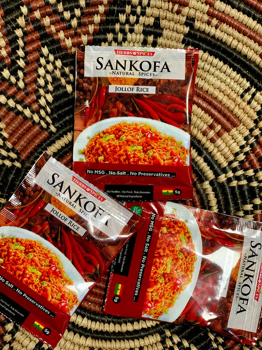 Sankofa Jollof Rice Spice 1 packet 5g  Salt, Msg, preservative free.