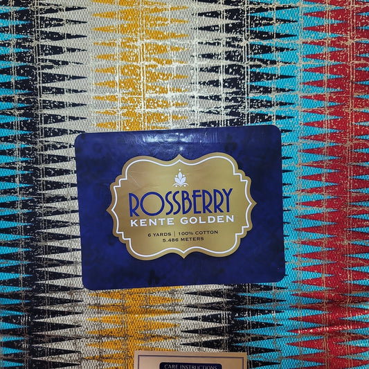 Rossberry KENTE Golden blue, red 6yards 100% Cotton