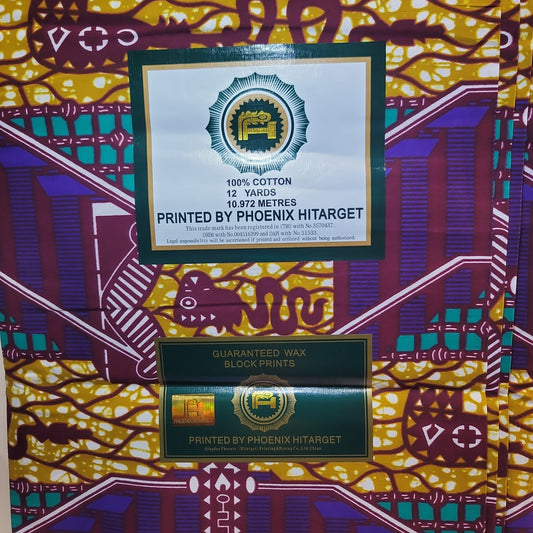 African Print Phoenix Hitarget  wax block prints puple 6 yards 100% Cotton