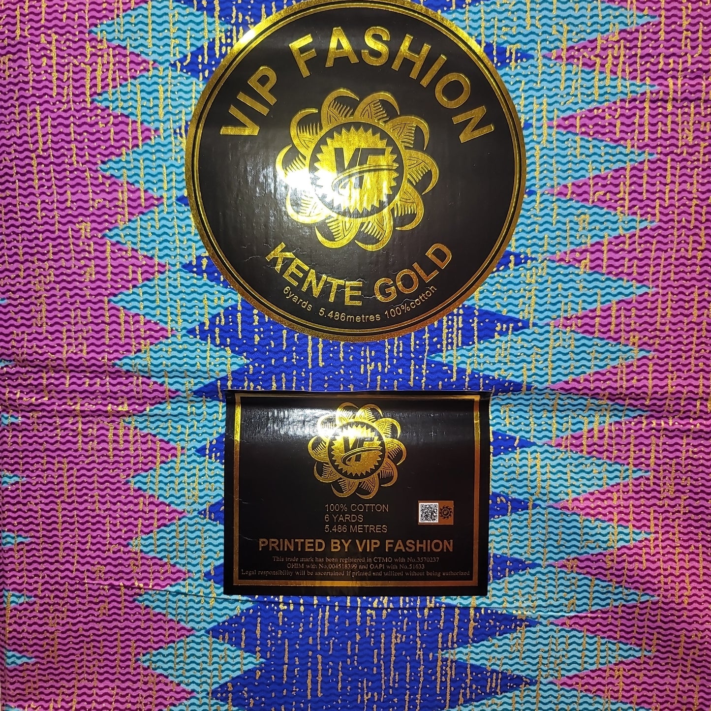 African Print VIP Fashion Kente gold 6 yards Blu pink2 100% Cotton
