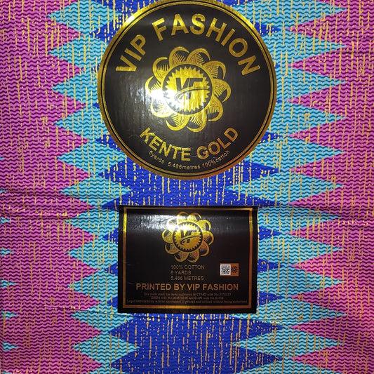 African Print VIP Fashion Kente gold 6 yards Blu pink2 100% Cotton