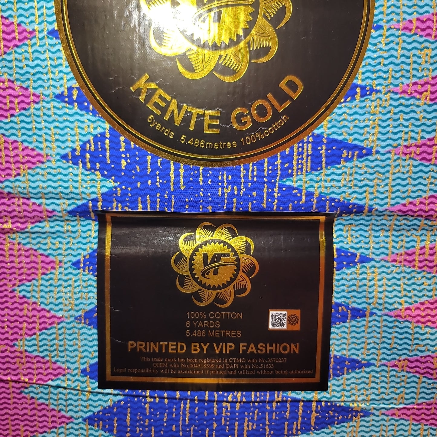 African Print VIP Fashion Kente gold 6 yards Blu pink2 100% Cotton