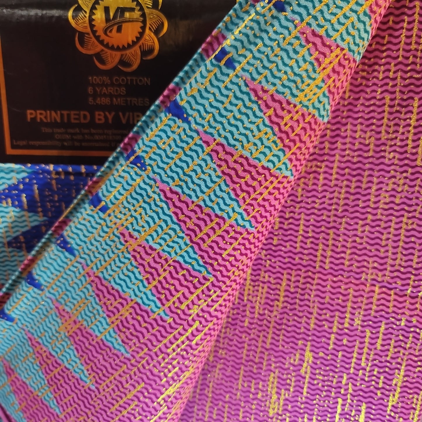 African Print VIP Fashion Kente gold 6 yards Blu pink2 100% Cotton