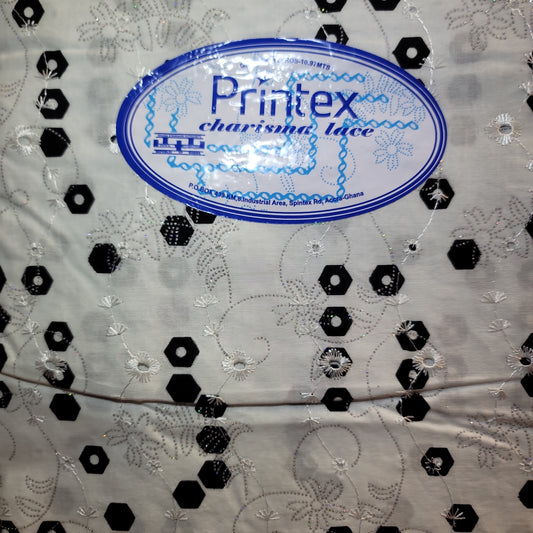 African Print Printex White Charisma Lace 6 yard